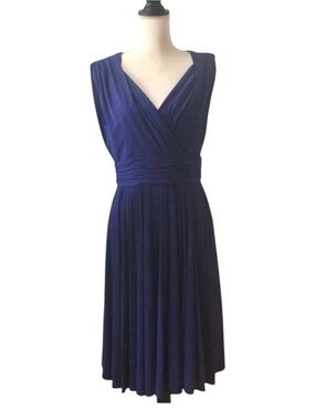 Ivy & Blu Sapphire Blue Pleated Cocktail Party Dress Sleeveless Size 10